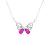 Asfour Crystal Chain Necklace With Fuchsia Butterfly Pendant In 925 Sterling Silver-ND0438-WF